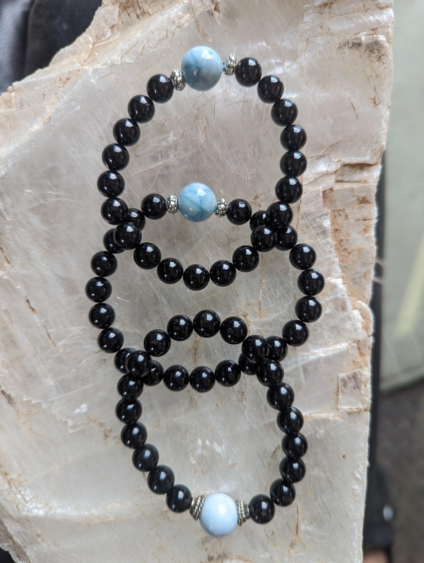 Larimar guru & black tourmaline bracelet