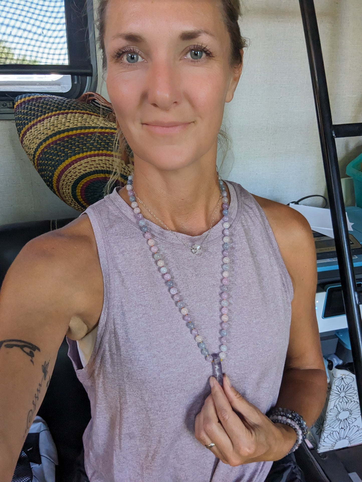 Dreamy Lavender quartz 72 bead mala