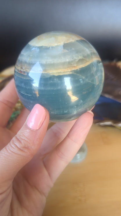 Lemurian aquatine calcite sphere