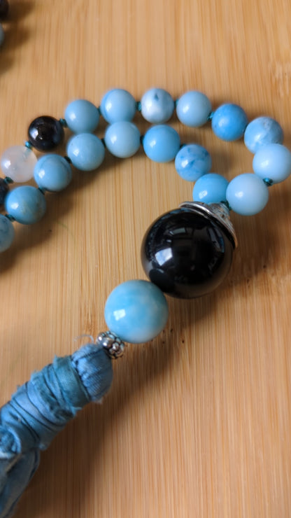 Larimar in quartz 108 mala