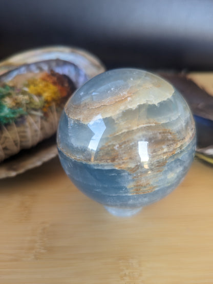 Lemurian aquatine calcite sphere