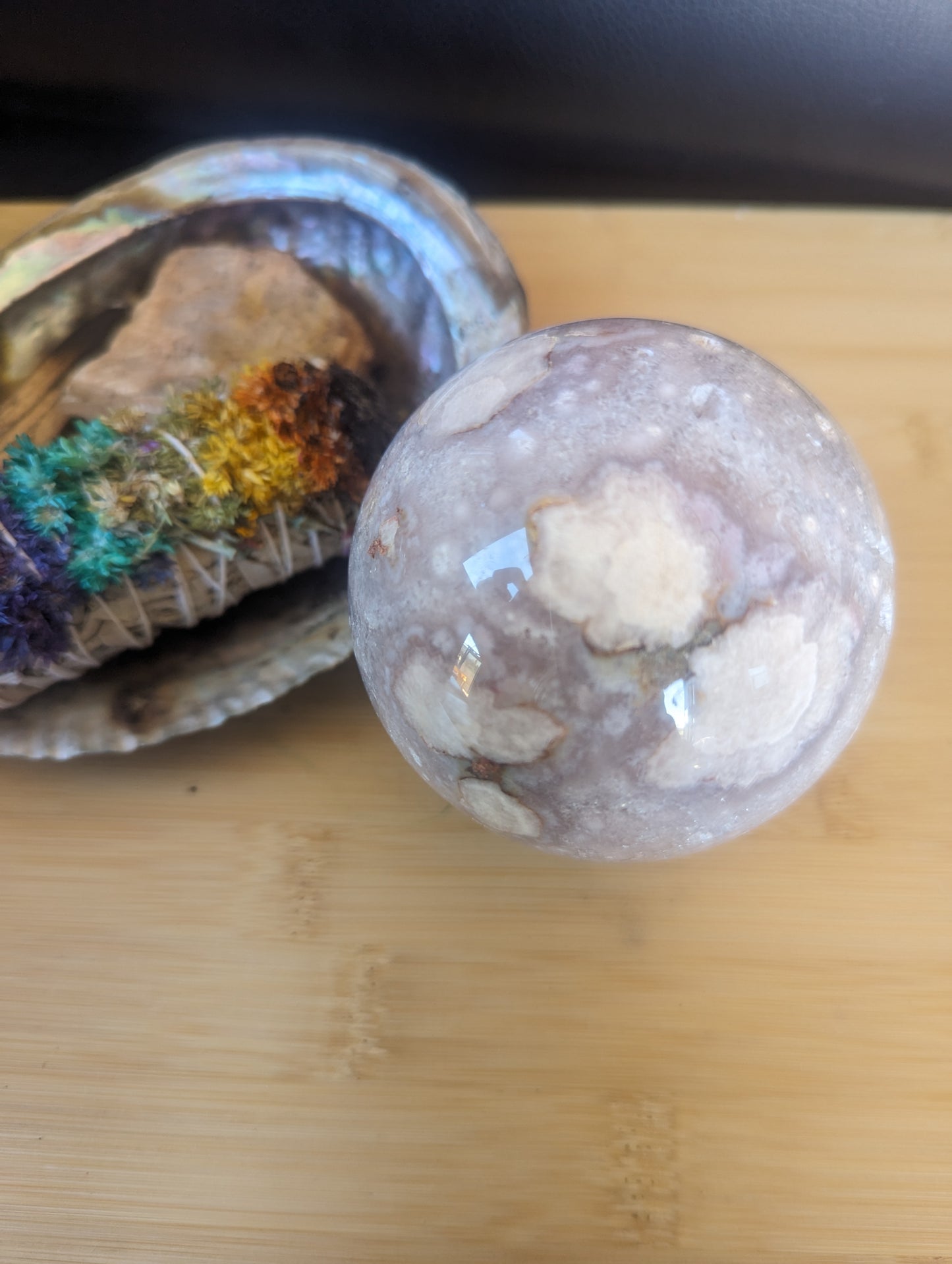 Flower agate with druzy sphere