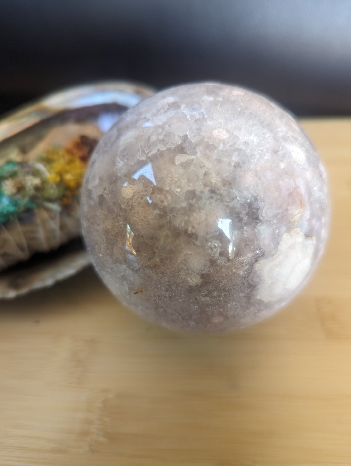 Flower agate with druzy sphere