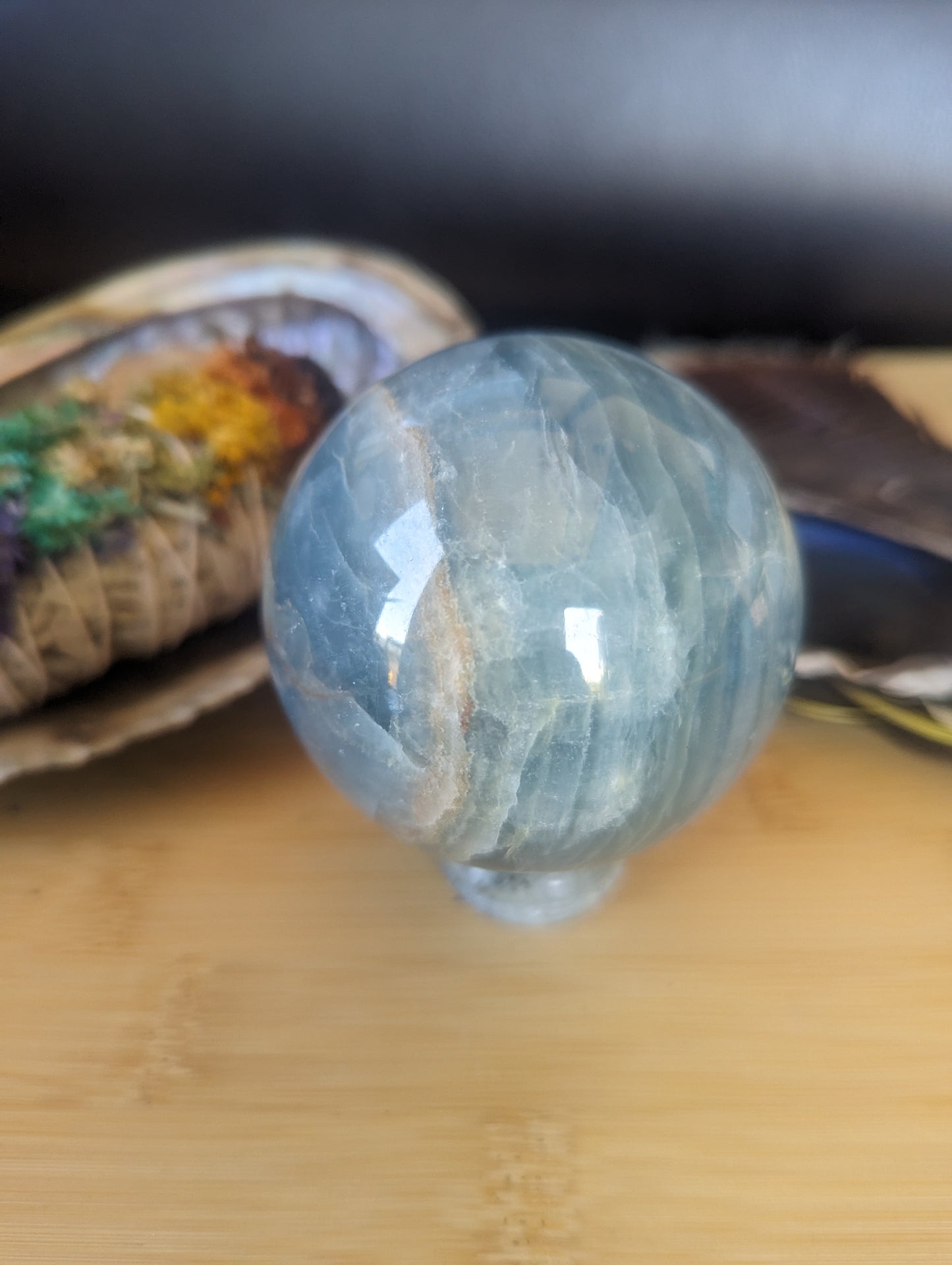 Lemurian aquatine calcite sphere