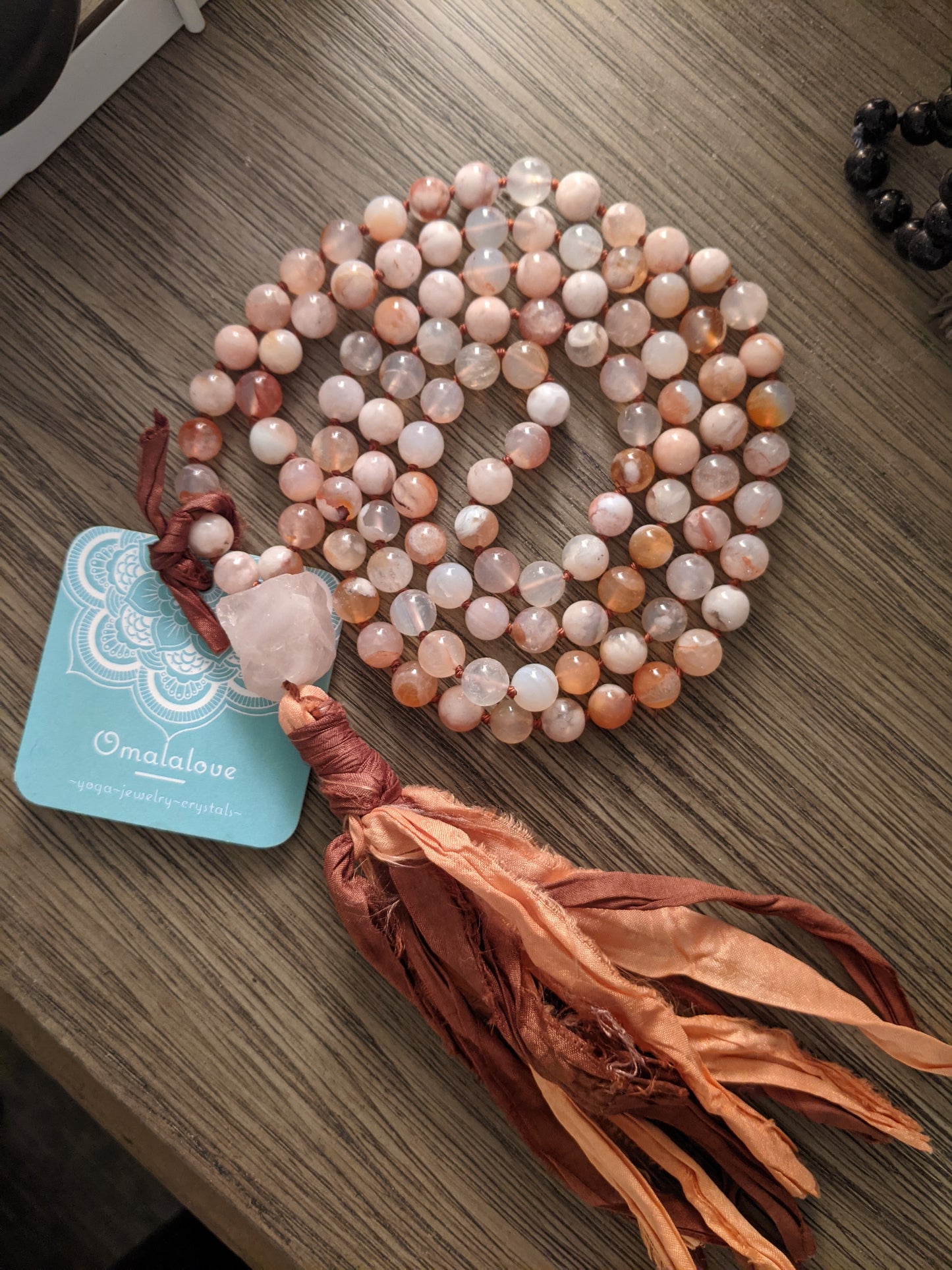 Flower agate mala.